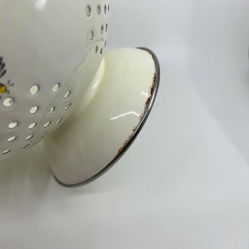 Vintage Marmalade Goose Colander Strainer Enamel Blue Bowed Heart Cottagecore - Picture 9 of 17